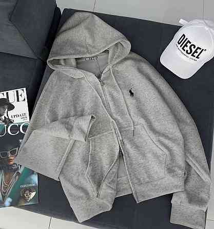 Жіноче повсякденне оверсайз худі на блискавці з капюшоном двонитка. Сірий Одеса