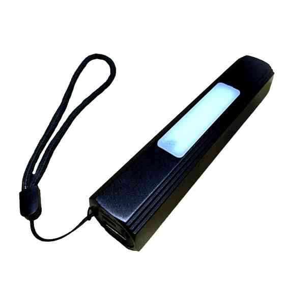 Фонарик с аккумулятором и боковым светом 10Вт, IP54, черный Днепр