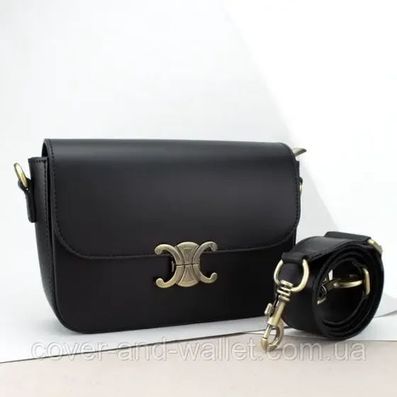 Жіноча сумка крос-боді в стилі селін з гладкої шкіри чорного кольору Virginia Conti Київ