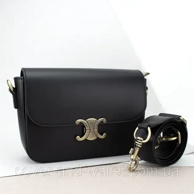 Женская сумка кросс-боди в стиле селин из гладкой кожи черного цвета Virginia Conti Киев - изображение 1