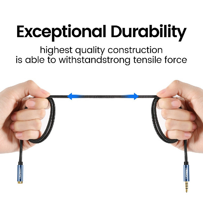 Аудіокабель UGREEN AV118 3.5mm Male to 3.5mm Female Extension Braid 2m Black Киев - изображение 2