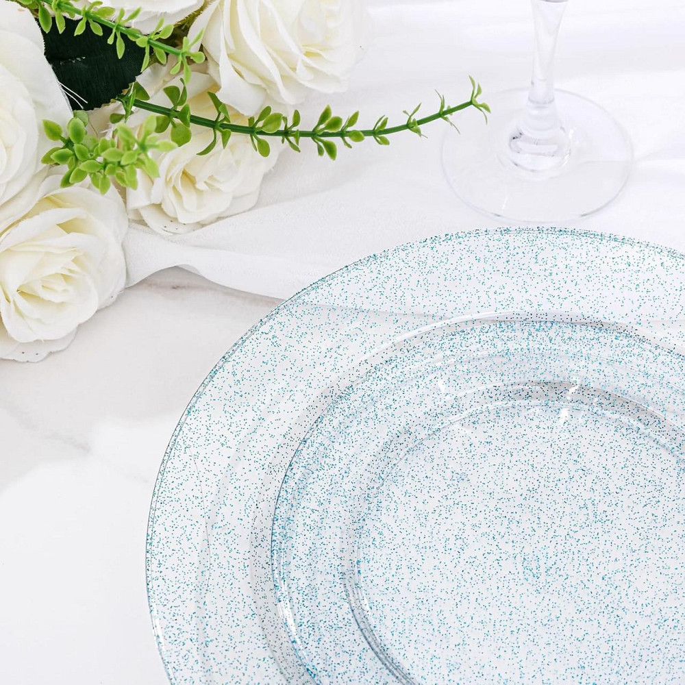 Набор тарелок пластиковых круглые 4 шт, десертные 19 см и обеденные 26 см,синие прозрачные с блёстками Каменец-Подольский - изображение 8