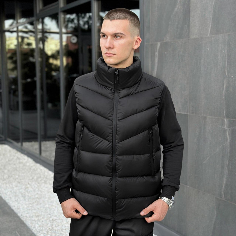 Спортивний чоловічий жилет дутий безрукавка стильний жилет Pobedov Puffer чорний Одеса - фото 3