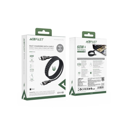 Кабель ACEFAST Type-C 1.2м, 60W, черный Киев
