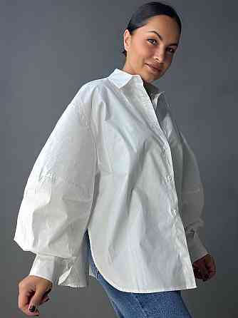 Сорочка жіноча Lan Lan 7503 оверсайз широка довга з пишним рукавом, білий, one size Київ