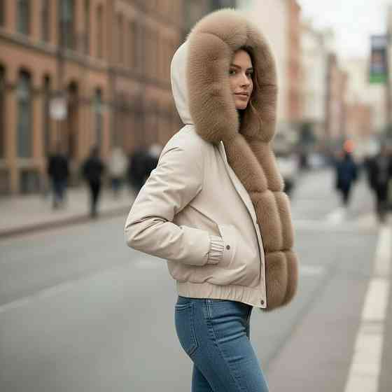 Бомбер женский с мехом песца Бежевый 42 Харьков