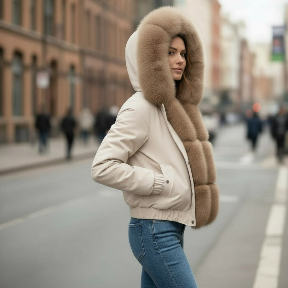 Бомбер жіночий з хутром песца Бежевий 42 Харків - фото 3