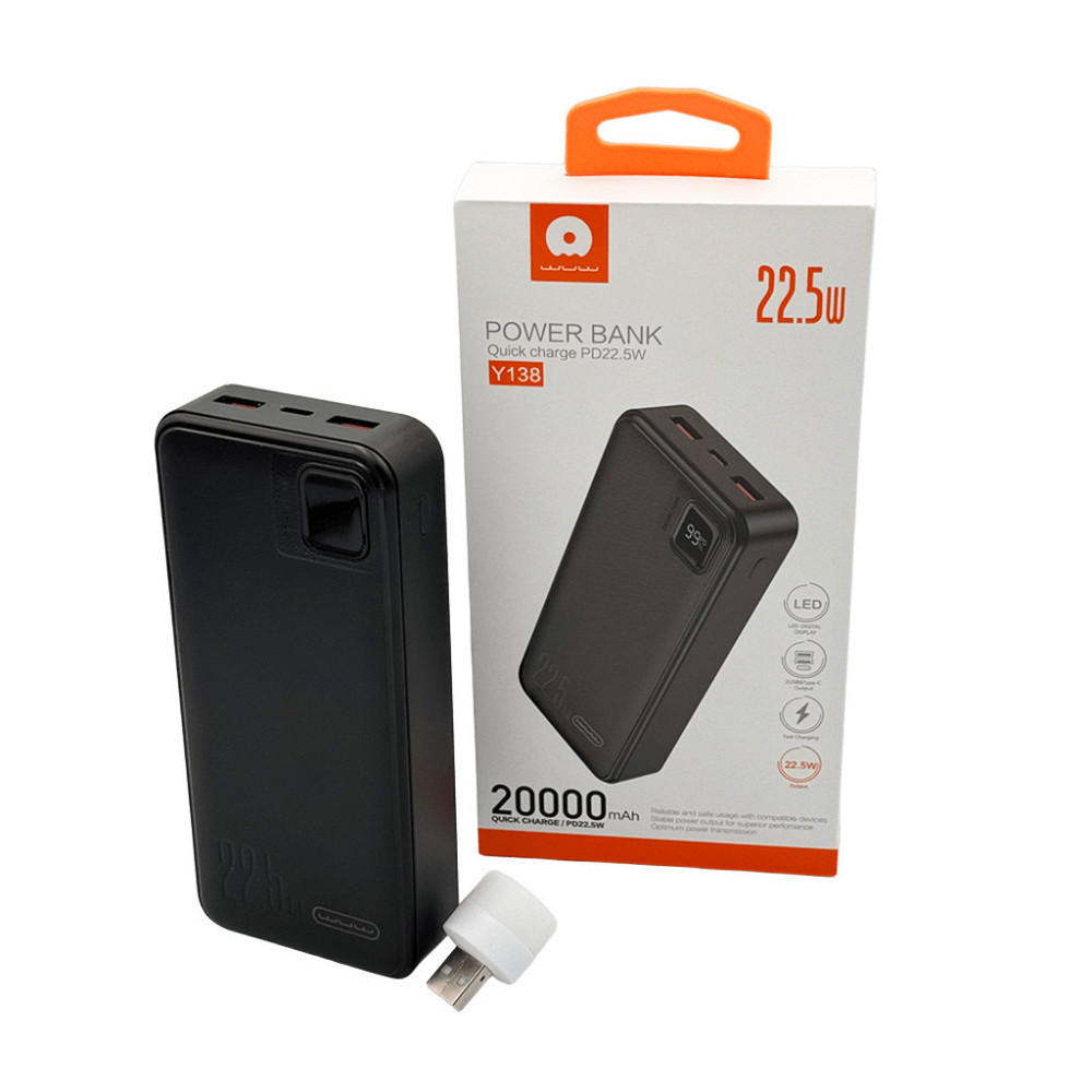 Зовнішній акумулятор WUW Y138 （PD22.5W quick charge) 20000mAh Black Київ - фото 3