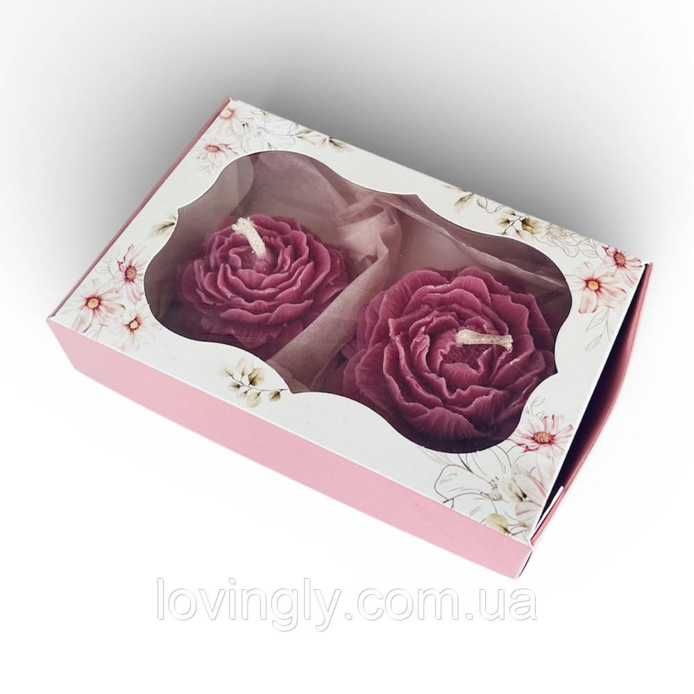 Подарунковий набір 2 свічок піон/троянда - натуральний віск, коробка, корпоративні замовлення Ірпінь - фото 1