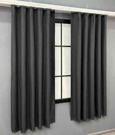 Комплект коротких штор VR-Textil Лен-блекаут № 1221ш Темно-серый 130х170см 2 шт (35-0401) Киев