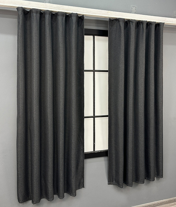 Комплект коротких штор VR-Textil Лен-блекаут № 1221ш Темно-серый 130х170см 2 шт (35-0401) Киев - изображение 3