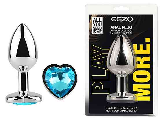 Анальна пробка з кристалом EGZO - Silver Heart Plug Aqua size M Sex Aura Київ
