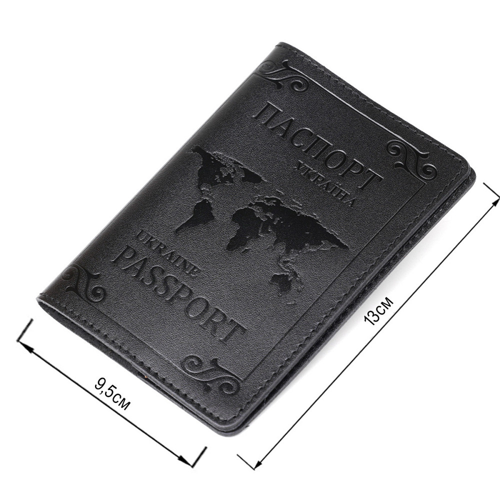Шкіряна обкладинка на паспорт з картою і рамкою Чорна (SHVIGEL) Київ - фото 2