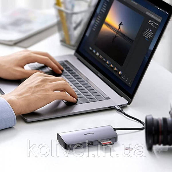 Док-станція USB3.0 Type-C --> USB 3.0x2/HDMI/RJ45/SD/TF/PD Ugreen CM212 Сіра (50852) Київ - фото 8