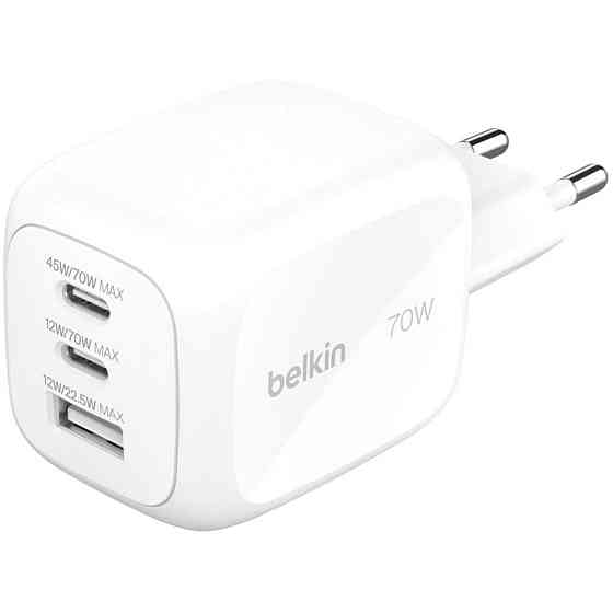Мережевий зарядний пристрійBelkin BoostCharge Pro 3-Port GaN Wall Charger 70 W White (WCH018HQWH) ( 15313 ) Харків