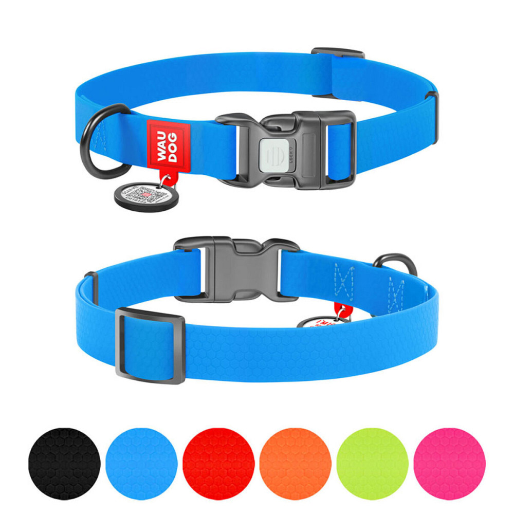 Ошейник для собак водостойкий WAUDOG Waterproof c QR паспортом, пластиковая пряжка-фастекс, Ш 25 мм, Длин 34-49 см, голубой Киев - изображение 1
