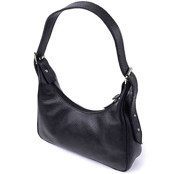 Сумка багет з регульованим ременем із зернистої натуральної шкіри Shvigel 22833 Чорна Київ