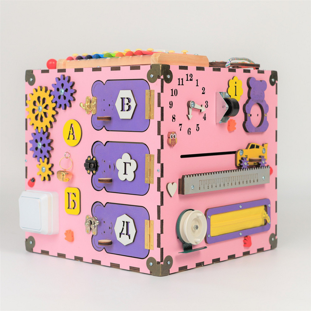 Розвивальний дитячий куб Бізікуб 30*30*30 Бізикуб із фанери рожевий Бізіборд Тернопіль - фото 6