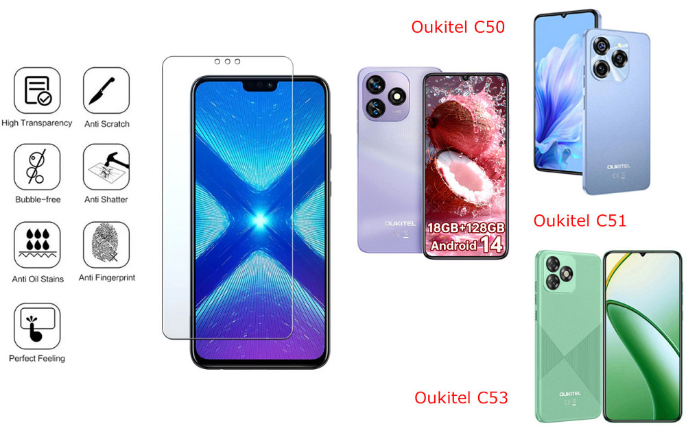 Захисне скло NeoGlass для Oukitel C50, Oukitel C51, Oukitel C53 – надпрозоре та стійке Київ - фото 4