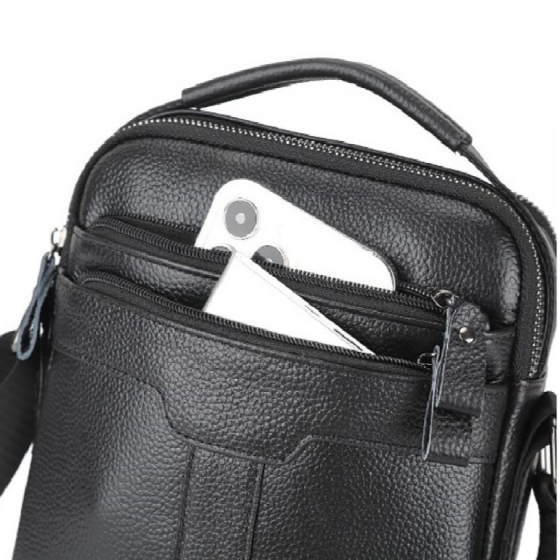 Кожаная мужская сумка-барсетка 21х25х6, мессенджер с ручкой Tiding Bag 73957 черная Киев