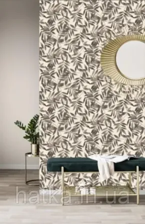 Шпалери вінілові на флізеліні Rasch Clasik 0,53х10 листя гілки ефект розмитості бежеві на білому Київ
