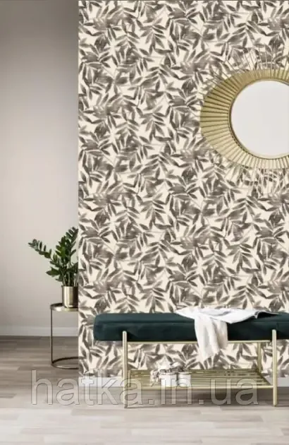 Шпалери вінілові на флізеліні Rasch Clasik 0,53х10 листя гілки ефект розмитості бежеві на білому Київ - фото 2