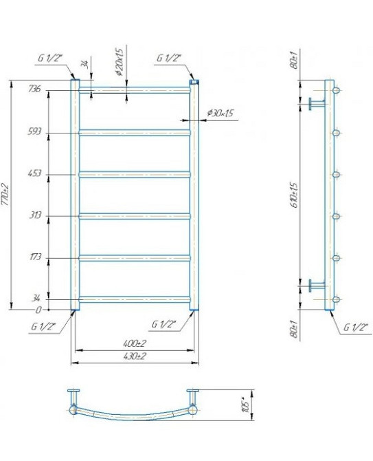 Водяной полотенцесушитель Mario INOX Классик HP 770х430/400 Киев - изображение 4