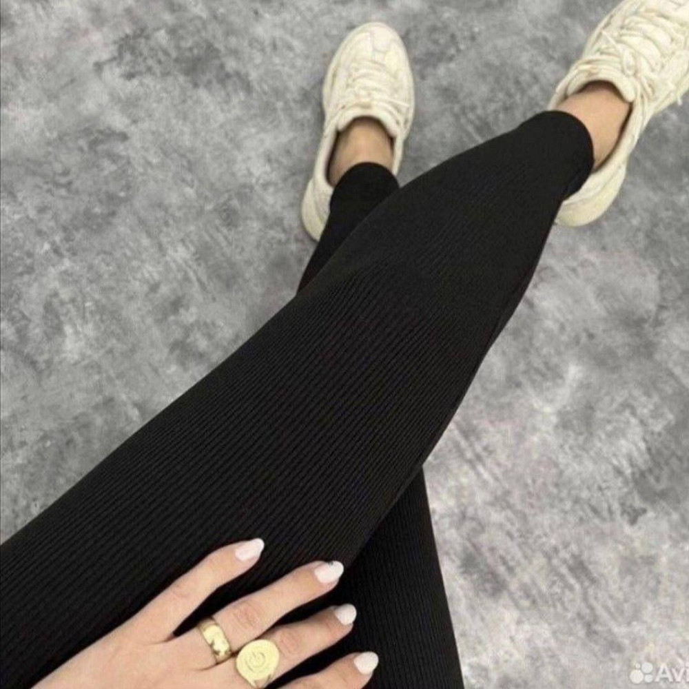 Жіночі базові лосини з високою посадкою рубчик Чорний, 50/52 Одеса - фото 7