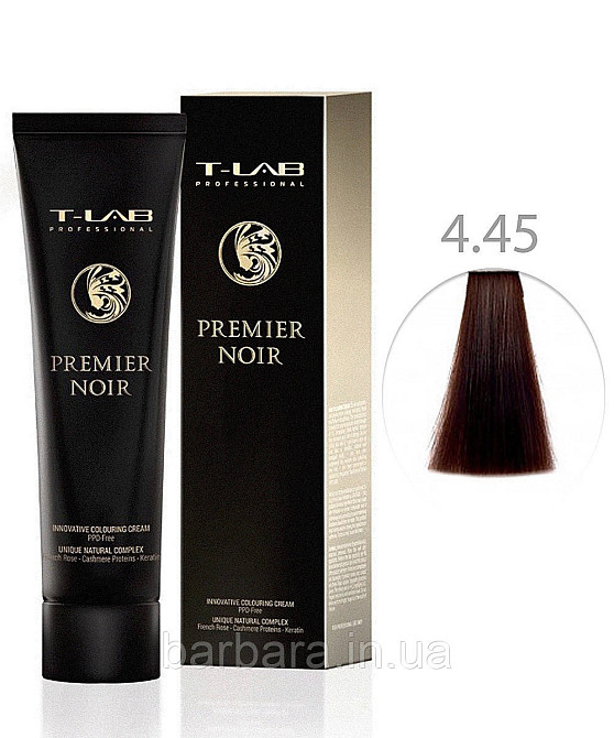 Крем-фарба для волосся T-LAB Professional Premier Noir Colouring Cream 4.45 темний шатен макагон Київ - фото 1