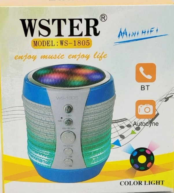 Bluetooth колонка WS-1805 Mini HiFi з підсвіткою, FM, USB, SD, AUX. Київ - фото 2