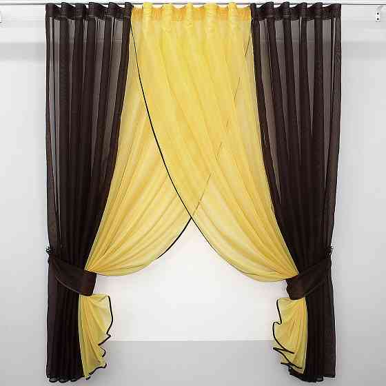 Кухонные шторки VR-Textil № 096к с подвязками венге с желтым 400х170 см (50-677) Киев