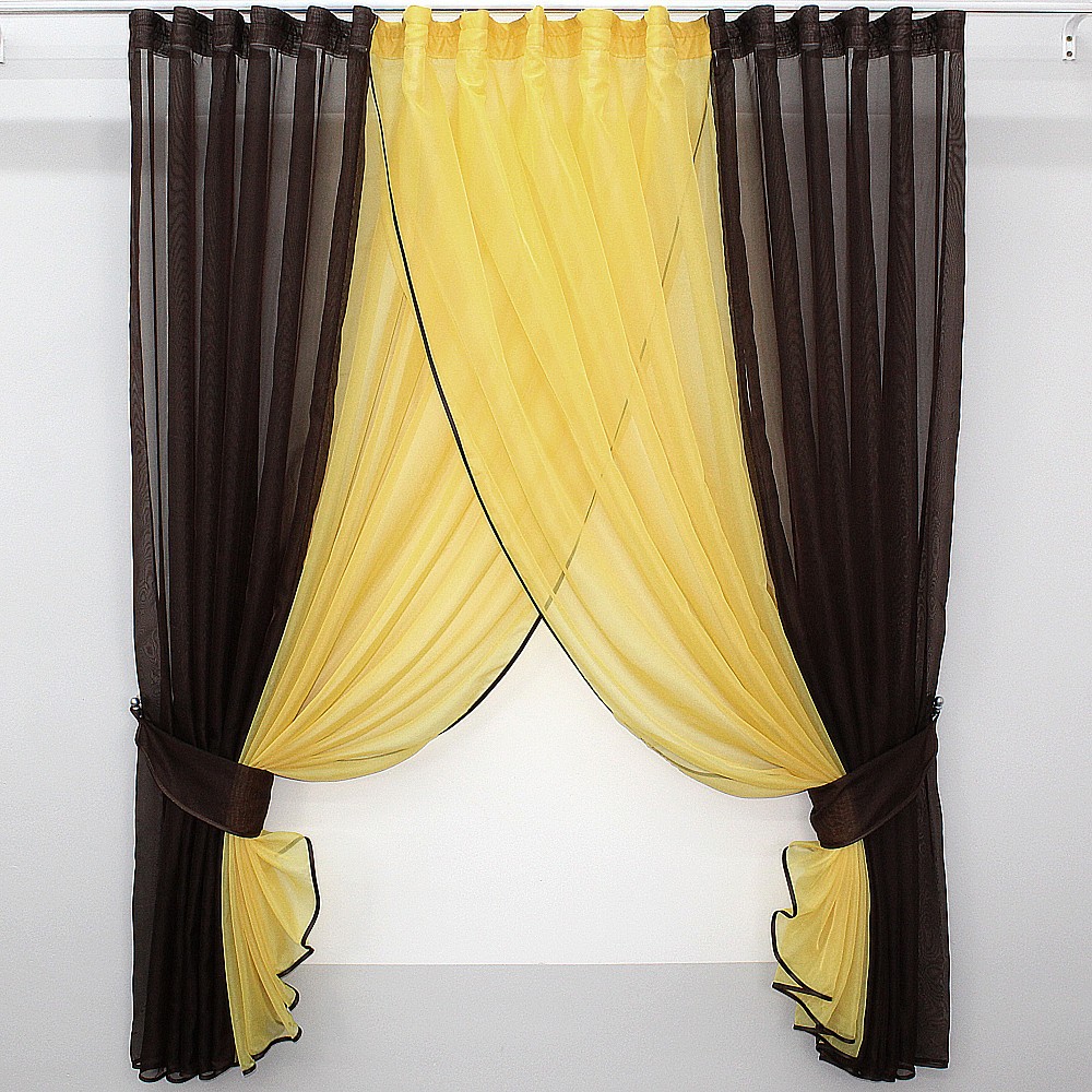 Кухонные шторки VR-Textil № 096к с подвязками венге с желтым 400х170 см (50-677) Киев - изображение 1