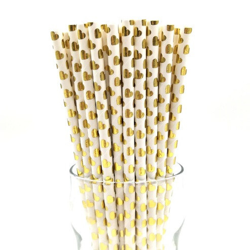 Коктейльні трубочки з принтом сердець 25 штук 20 см золотисто-білий Київ - фото 2