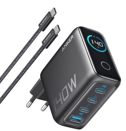 Мережевий зарядний пристрій Anker Laptop GaN Charger 140W, 3xUSB-C PD3.1 & 1xUSB-A w Display and Cable Black (7121460) Київ