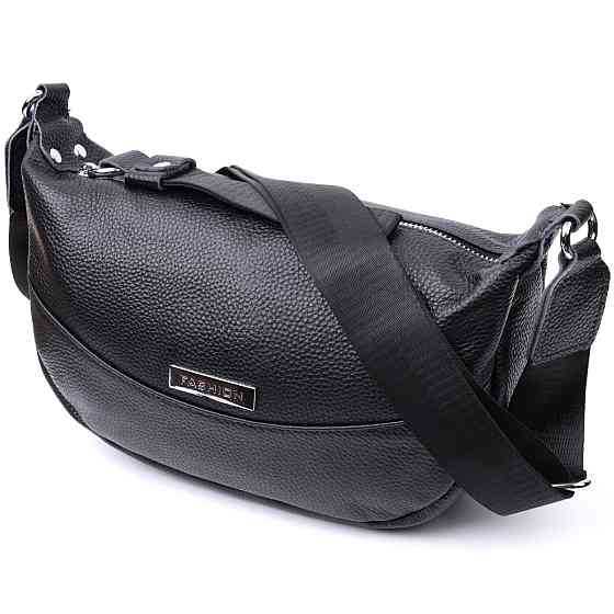 Шкіряна сумка жіноча через плече з незвичайним бігунком брелоком Чорна (Vintage) Київ