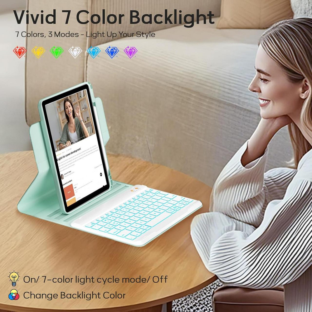 Клавиатура-чехол OYEEICE для iPad 10.2″ (7/8/9 поколения) с подсветкой RGB и аккумулятором зелёная 360° Киев - изображение 7