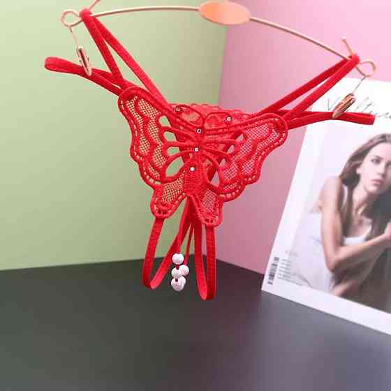 Труси з метеликом і бусами червоні — розмір універсальний (на гумці), 15% нейлон, 85% поліестер Київ