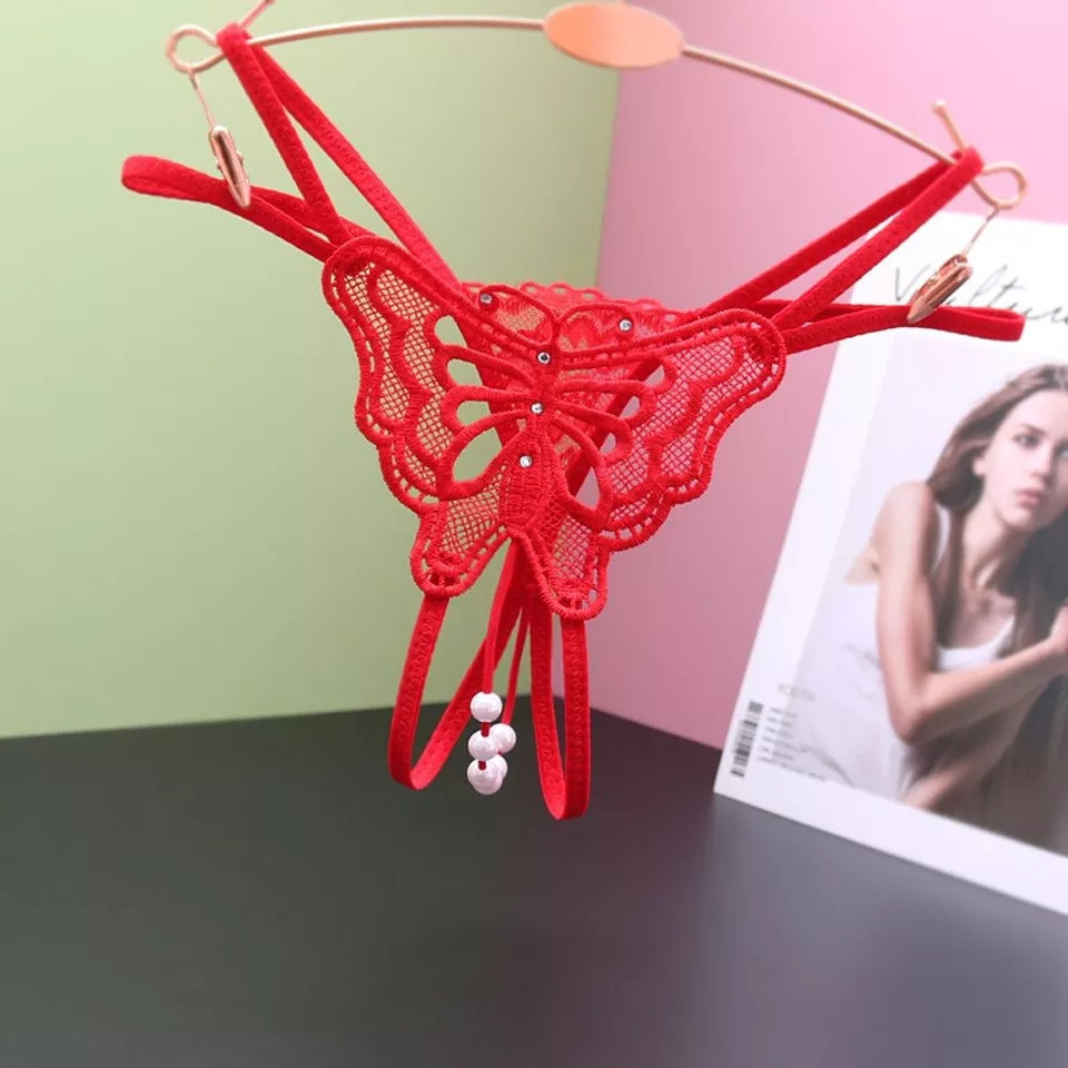 Труси з метеликом і бусами червоні — розмір універсальний (на гумці), 15% нейлон, 85% поліестер Київ - фото 1