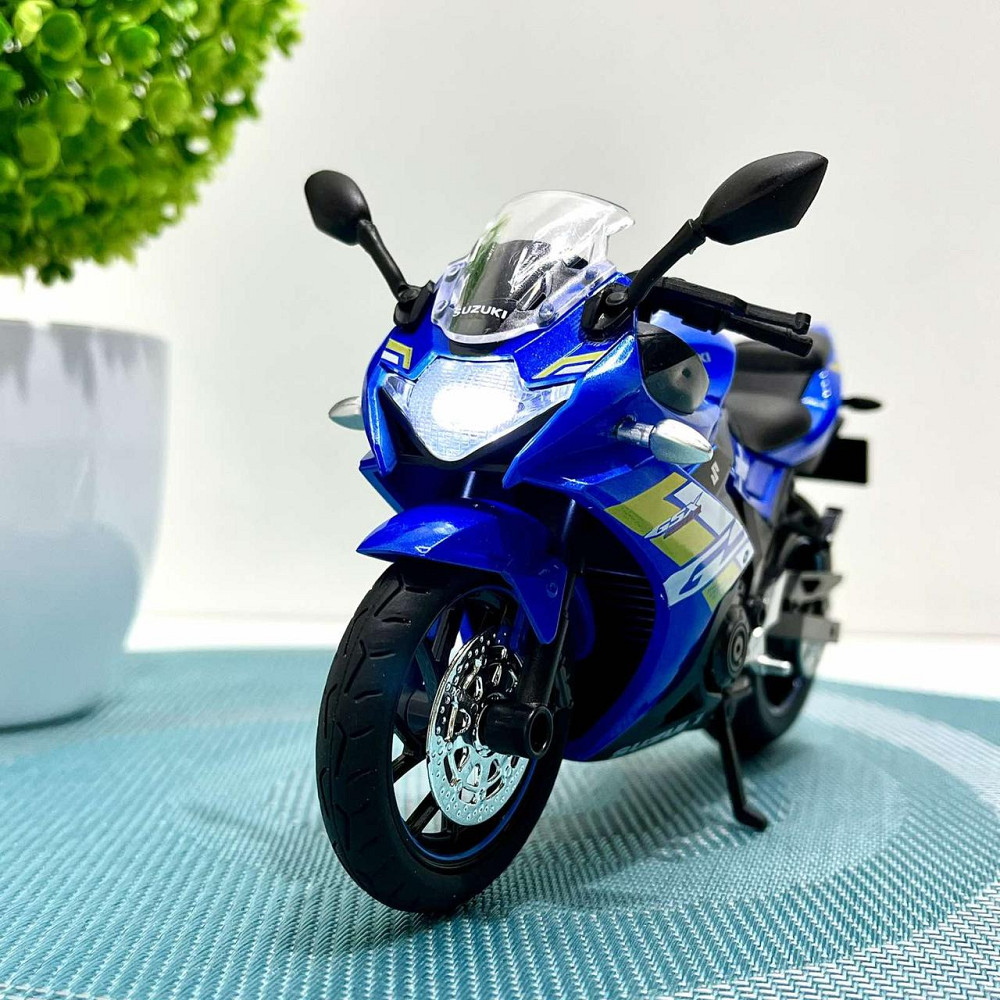 Мотоцикл металопластиковий звуки підсвічування гумові шини рухомі елементи 1:12 Синій (BG 69-325) Чернігів - фото 7