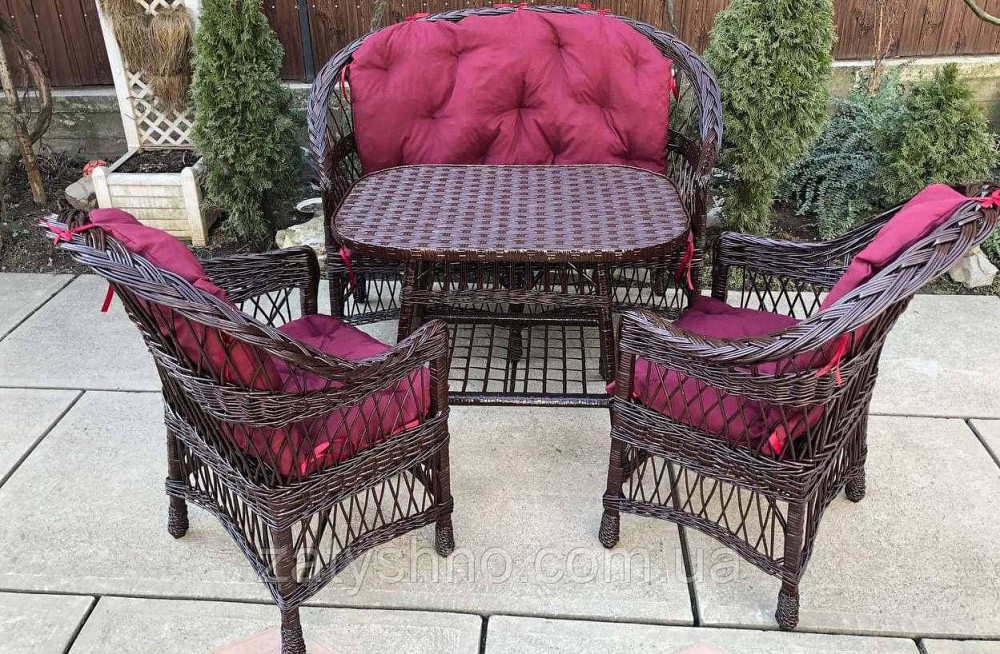 Меблі плетені шоколадні з рожевими накидками на крісла Київ - фото 6