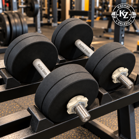 Гантелі набірні 2 по 18 кг з покриттям + Перехідник для штанги Kachai Zelezo Iron Pro Київ
