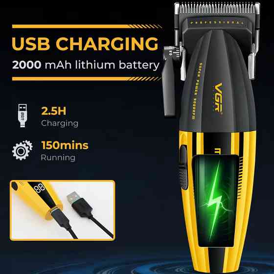 Аккумуляторная машинка для стрижки (clipper) VGR V-285, 6 насадок, 9000 RPM, 2000 mAh (20) Киев