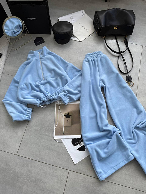 Жіночий теплий повсякденний костюм-двійка турецький двосторонній фліс-лагор Блакитний Одеса - фото 5