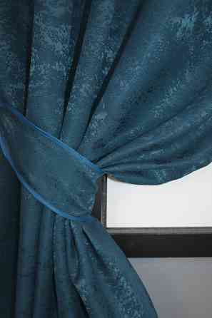 Комплект коротких штор VR-Textil Лен мрамор Pavliani № 1365ш 130х170 см 2 шт Синий (35-0061) Киев