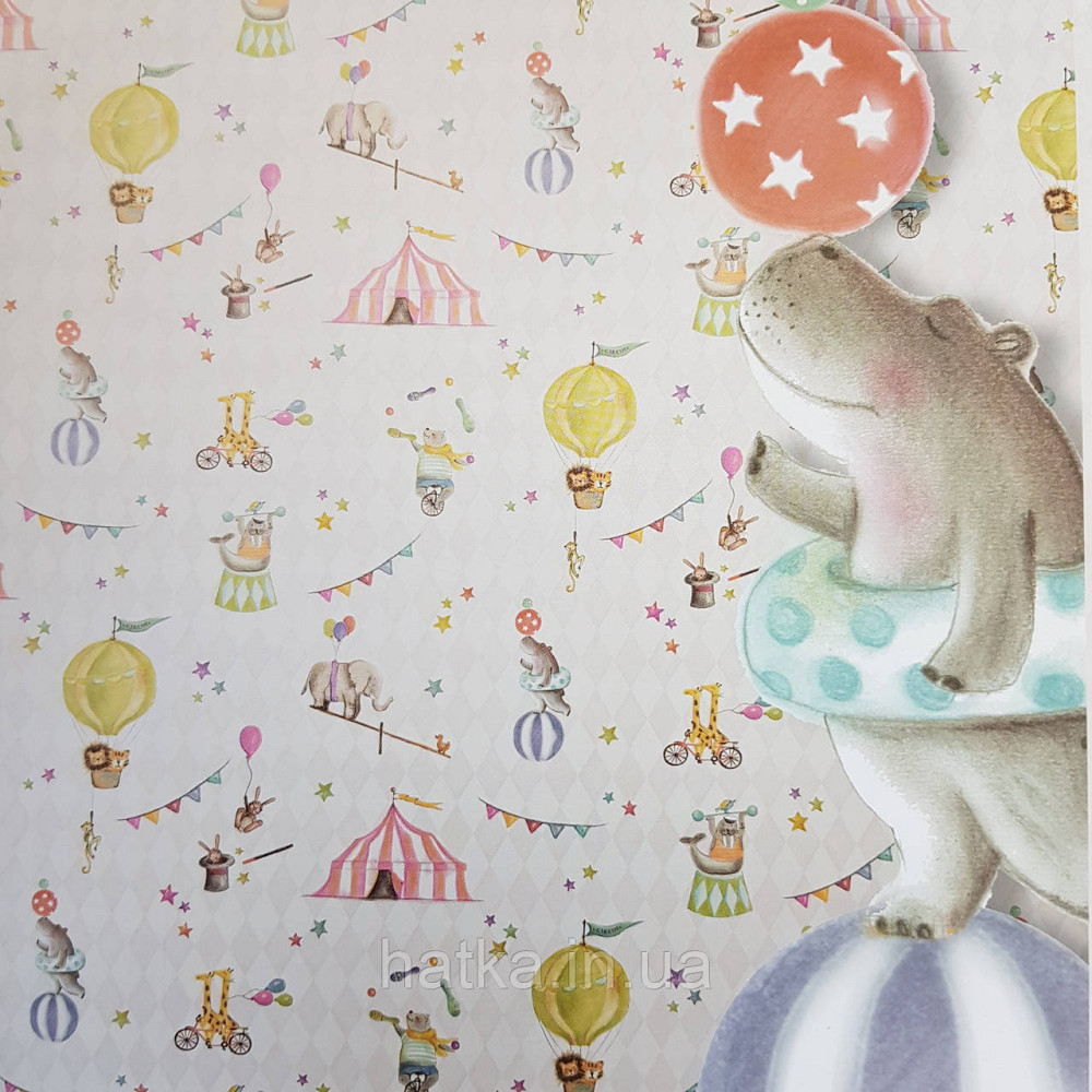 Флізелінові шпалери дитячі BN Doodleedo 0,53 х 10 м цирк тварини слони зайці птиці повітряні кулі рожеві Київ - фото 1