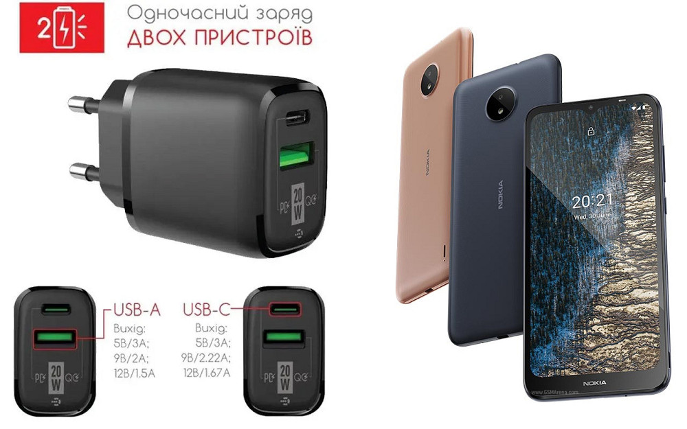 Сетевое зарядное устройство для Nokia C20, 20W 3A, Quick Charge 3.0 Киев - изображение 1