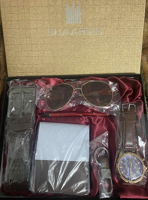 Подарочный набор для мужчин 6 в 1 (часы, очки, ручка, ремень, кошелек, брелок), коричневый, подарочная коробка Киев - изображение 7