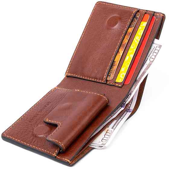 Горизонтальное портмоне в гладкой коже на магнитах GRANDE PELLE 11308 Коричневое Киев