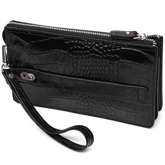 Клатч чоловічий на два відділення з натуральної шкіри з тисненням під крокодила BOND 22044 Чорний Київ