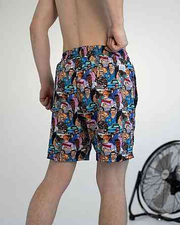 Мужские пляжные шорты с принтом голубые Pobedov Vocation GTA Киев